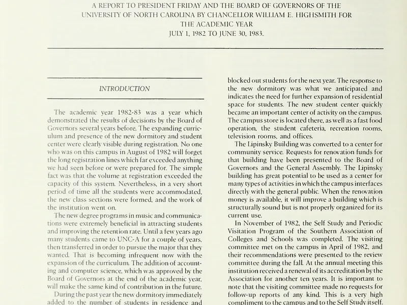 1982-1983 UNCA From UNC President Report